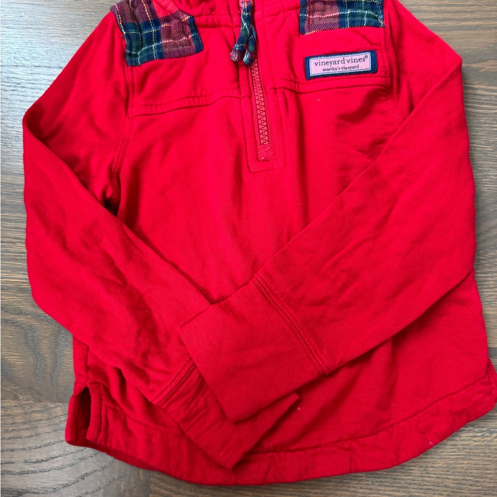 Vineyard Vines Kids Red Plaid Quarter Zip